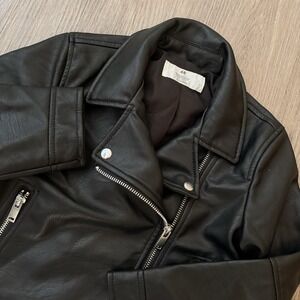 H&M black faux leather jacket motorcycle jacket Girls size 6x Punk Grunge Emo